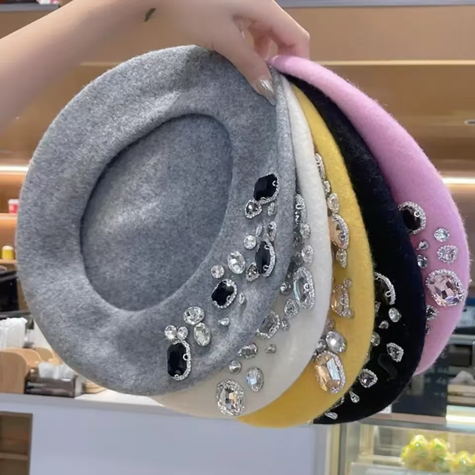 French Beret Thick Rhinestone  - Beret French Wool reseña y precio