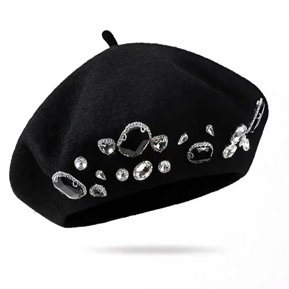 French Beret Thick Rhinestone  - Beret French Wool reseña y precio