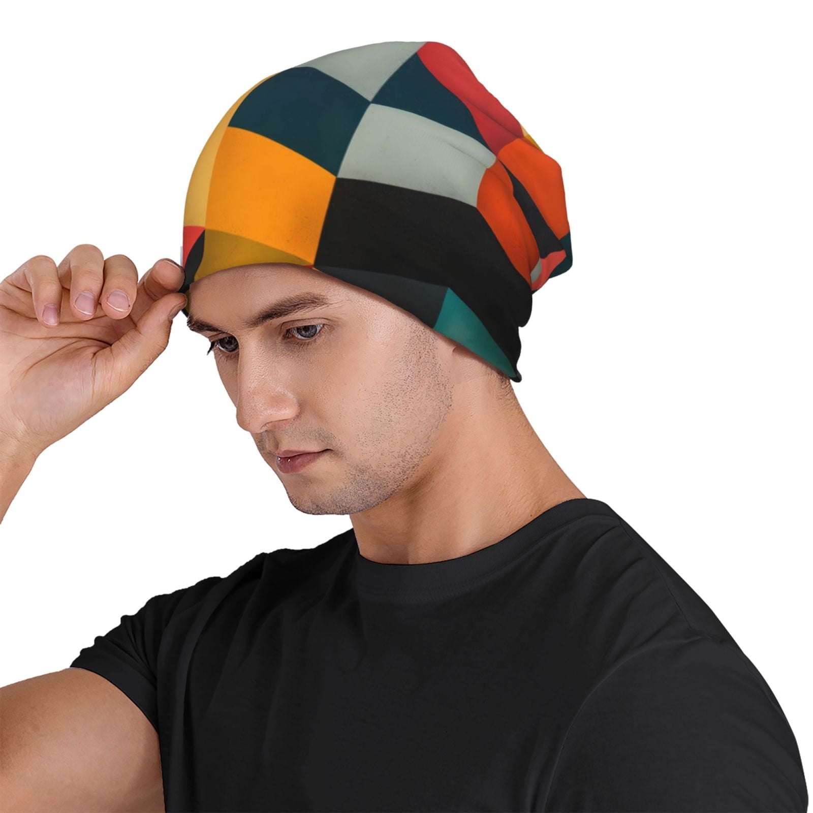Geometric Cube Pattern Art Pri - Beanie Cuffed Knit reseña y precio