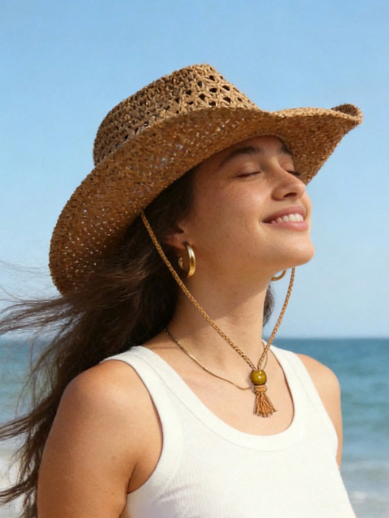 1pc Unisex Retro Hollow Curled - Cowboy Hat Straw reseña y precio